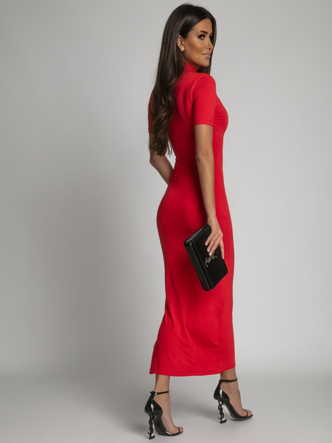 Rotes Midi-Bleistiftkleid mit Rollkragen FG674 – Online-Shop – Boutique